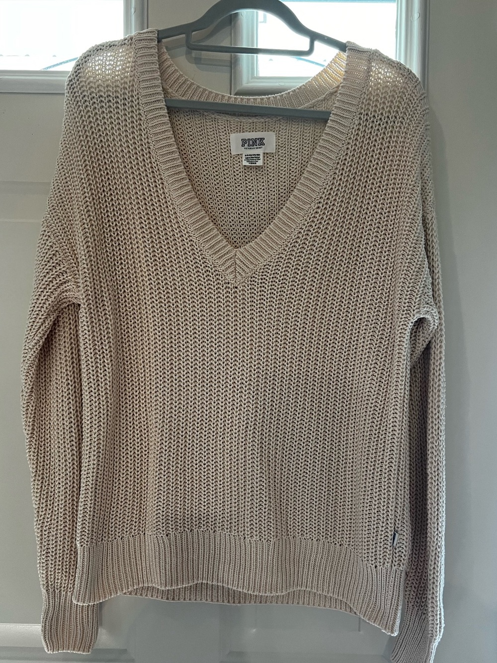 PINK Victoria’s Secret Pale Blush Pink Chunky Knit V-Neck Sweater S